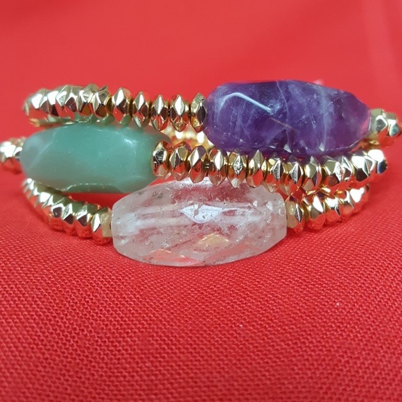 ABS ALLEN SCHWARTZ CRYSTAL STONE STRETCH BRACELET SET OF 3 - Picture 1 of 8